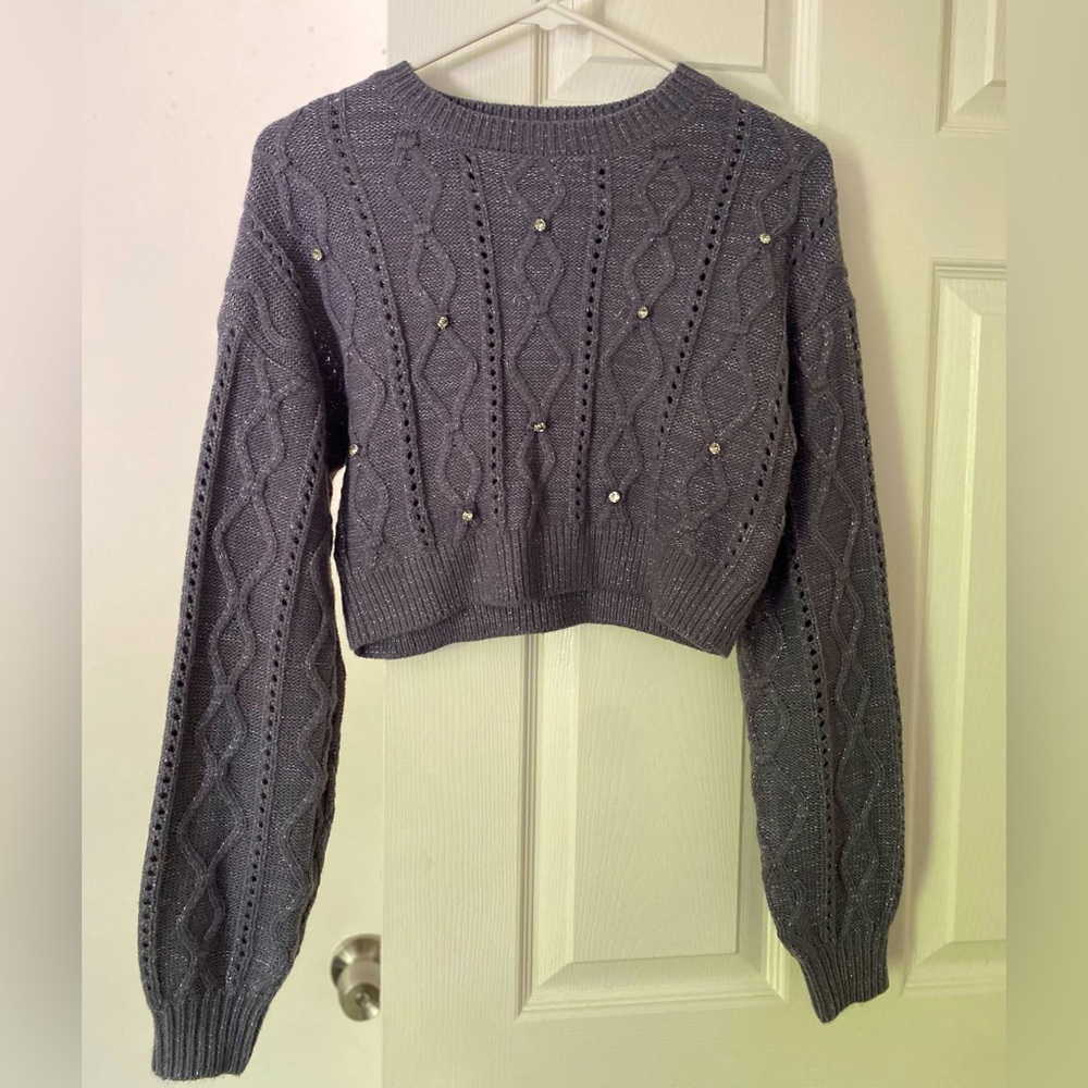 Forever 21 Rhinestone Cropped Cable Knit Sweater